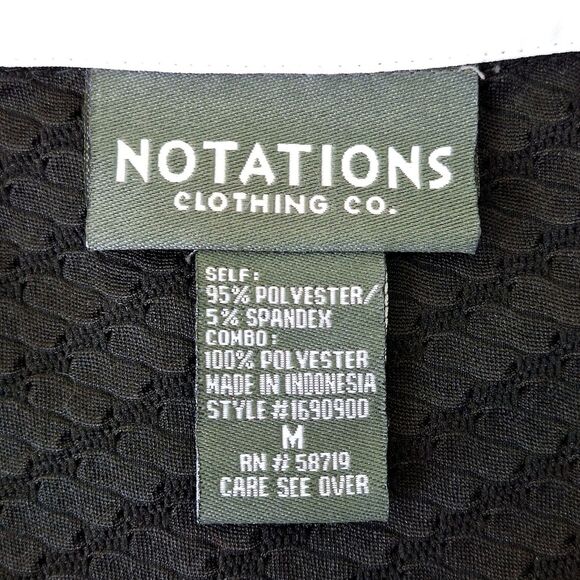 Notations Black & White Long Sleeve Blouse Top Contrast Lapel Collar Cuffs Sz M - Picture 5 of 9